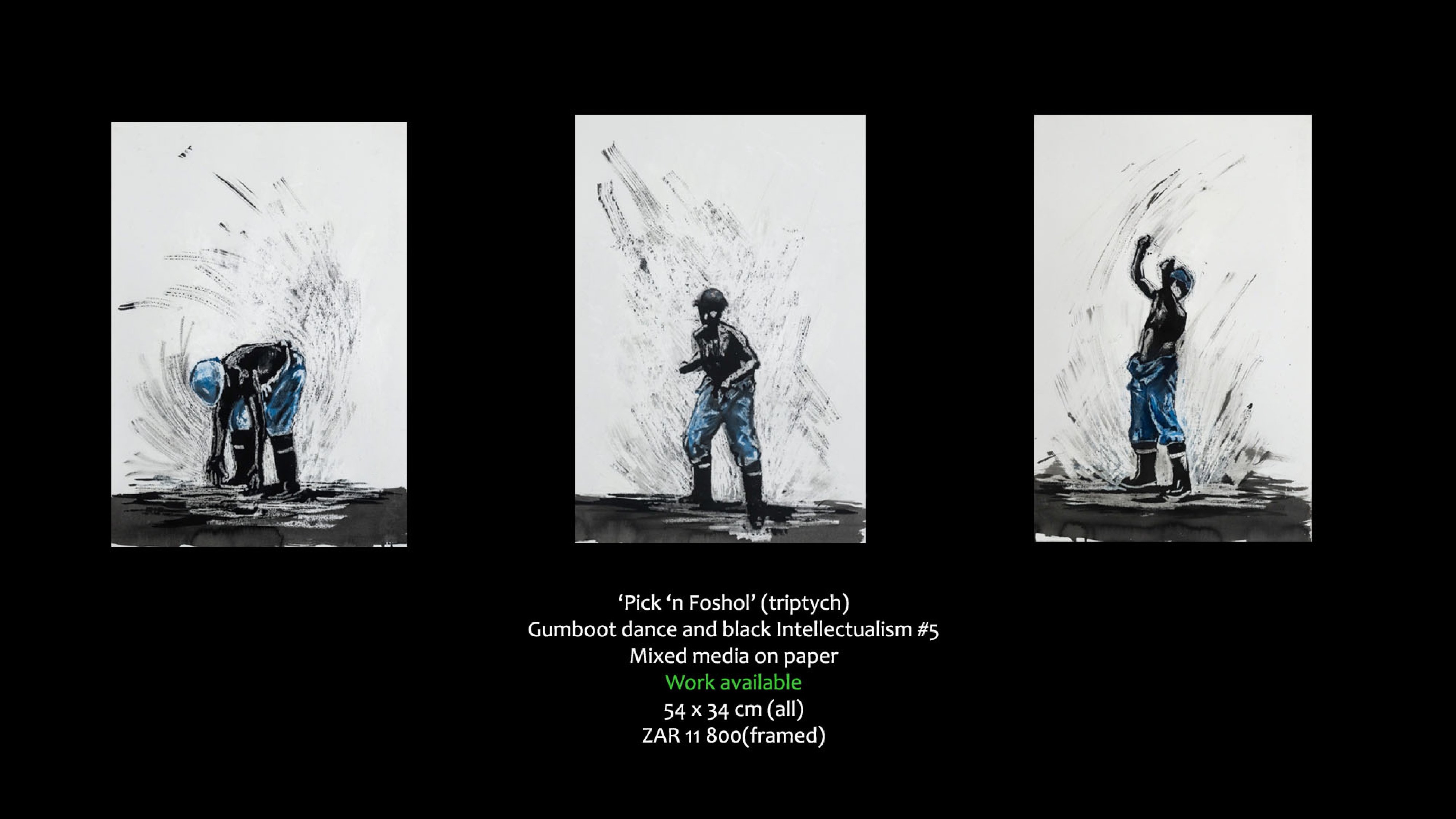 Gumboot dance series, mixed media on paper